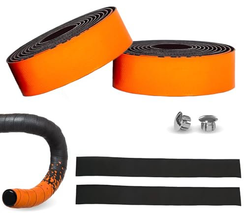 Teeloray Fahrrad Lenkerband EVA Rennrad Band Rennrad Griffband PU Leder Oberfläche für MTB, Klebestreifen Rutschfest Inkl.Endstopfen für Urban Cycling Farbverlauf Orange