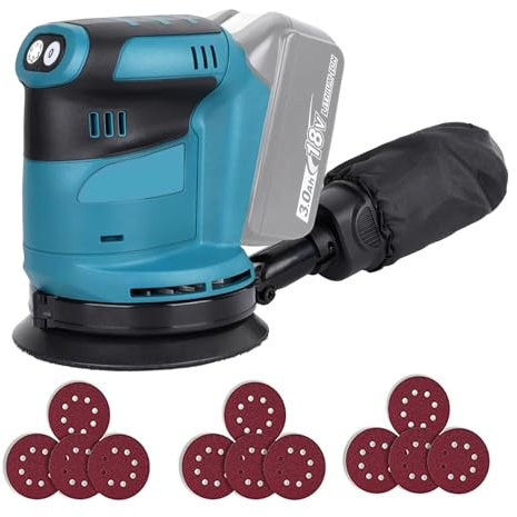 Cordless Orbital Sander Compatible with Makita 18V Battery 300W 11,000RPM with 12Pcs Sandpapers Random Orbit Sander for Sanding, Polishing Wood, DIY, Home Improvements(No Battery)