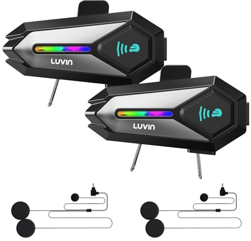 LUVIN Helmet Bluetooth Headset, Motorbike Helmets Bluetooth Headphone Motorcycle Intercom Front & Rear 2-Riders, IP65 Waterproof, 1000mAh, Motorbike Accessories for Men Birthday Gifts