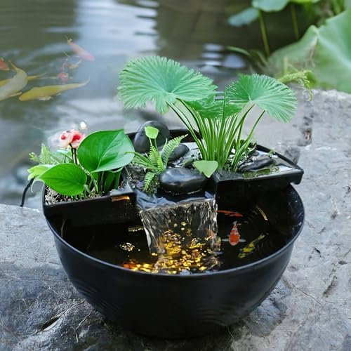 Biling Bassin de table pour l'intérieur, petit étang à poissons avec cascade, table cascade, fontaine pour bureau, salon, balcon, jardin, bon pour la méditation et la détente, noir