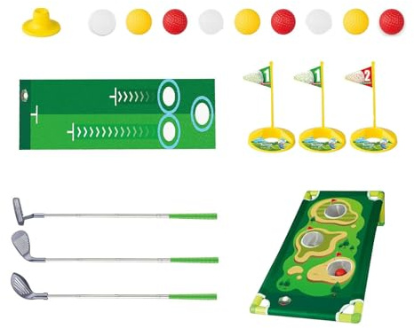 Barn golfklubba set, justerbar golf leksak set | Golfklubb justerbar | golfleksak med puttmatta,Roliga sportleksaksgolfspel med träningshål för pojkar och flickor