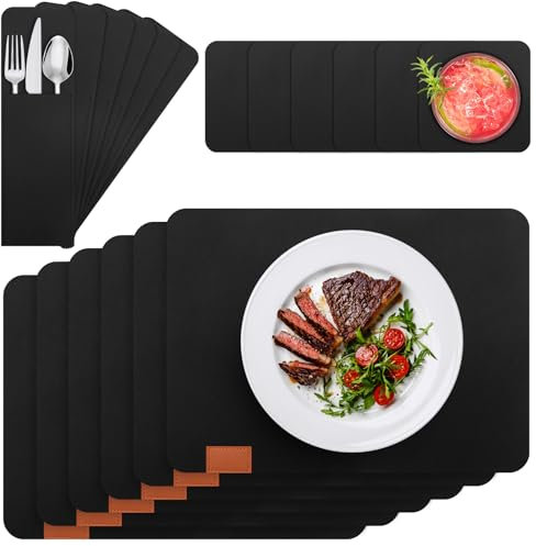 Leseed Tischset Filz 18er Set, Tischsets Abwaschbar rutschfest, Hitzebeständig und Geruchsneutral, Enthält Platzset (41x30cm), Filzuntersetzer Eckig, Bestecktasche, Ideal für Familienessen und Partys