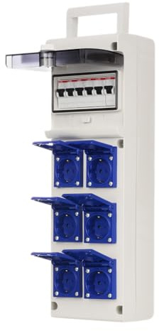 VGTECH Wandverteiler mit FI Schalter 6 x Schuko Steckdose 230V 6 x Leistungsschalter C16A 1P ABB Baustromverteiler für Indoor/Outdoor-Bereich, Werkstätten und Fabriken IP54 Nur Top Qualität Marken