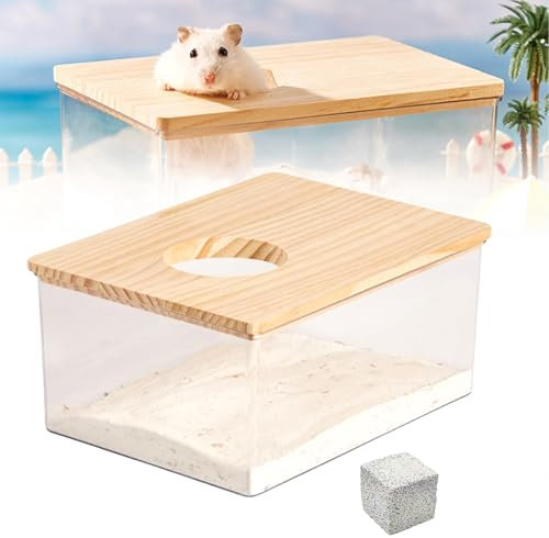 BORDEAG Hamster Badezimmer, Hamster Sandbad Box, Hamster Toilette Sandbad-Container Acryl Transparenter Duschraum Sandbad Container Mit Backenstein, Badebox Für Mäuse Lemminge Rennmäuse Kleintiere