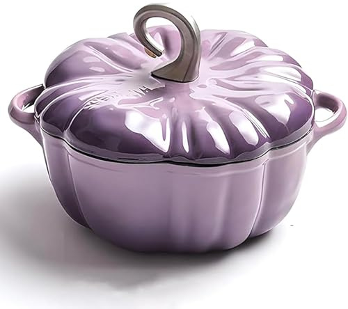 Cast Iron Dutch Oven with Lid and Handles - Pumpkin Shape Non-Stick Stew Pot for Halloween, Enamel Cookware Crock Pot & Soup Pot