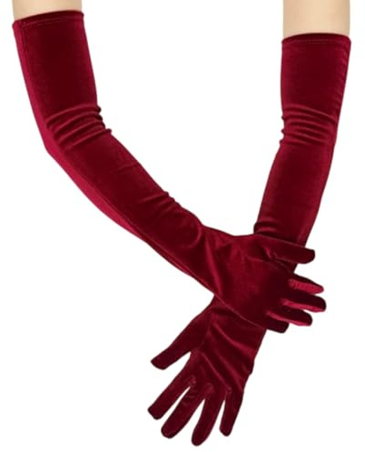 DIEKE Elegant Long Evening Gloves For Women Stretchy Elbow Length Vintage 1920s Costume Accessories Red Elegant Vintage Gloves
