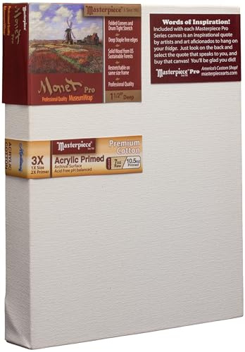 Masterpiece ZSMM-0812 Monet Pro 1.5 Deep Monterey 10.5 oz Cotton Medium Texture Stretched Artist Canvas 8 x 12 3 Pack