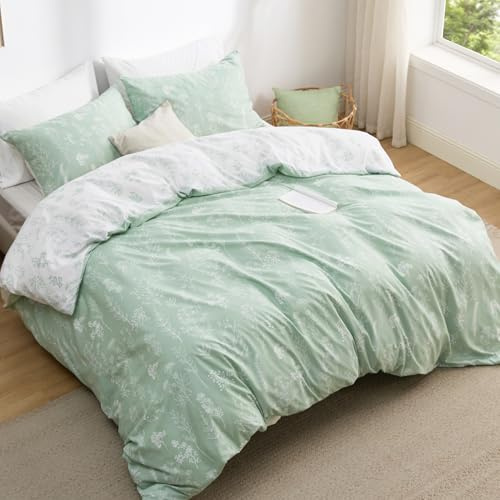 Bedsure Funda Nordica Cama 135 - Flores Verdes, Funda de Edredón 200x200