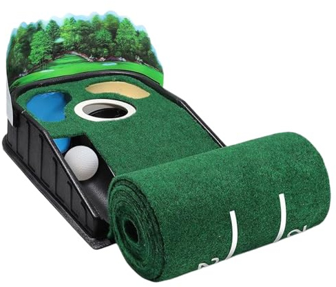 Putting Green - Tappetino da golf in velluto per interni ed esterni, superficie portatile, base in legno solido e leggero | Ricircolo automatico della palla per uomini e donne, golf, ufficio, casa
