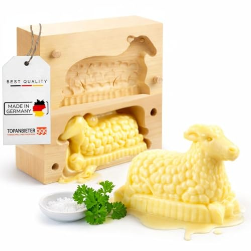 TOPANBIETER 999 Stampo pieghevole per burro agnello, 2 pezzi, in legno di Ahron, 14 cm, realizzato a mano in Germania, forma di burro per decorare e decorare