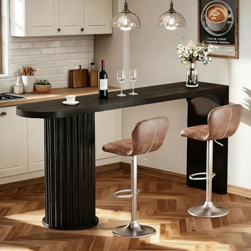 Tribesigns 63-Inch Kitchen Island Table, Modern Narrow Stationary Island Table with Fluted Cylindrical Base, Indoor Home Bar Unit for Kitchen, Living Room, Dining Room, Bistro, Black