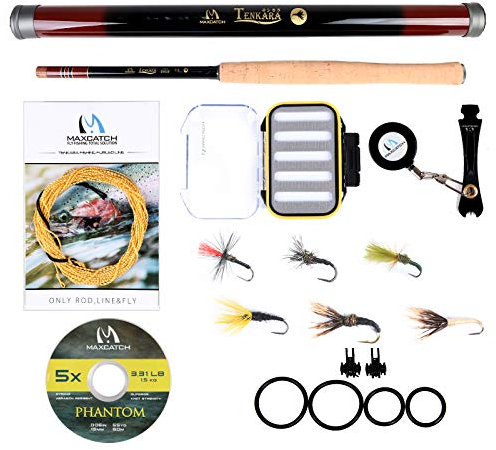 M MAXIMUMCATCH Maxcatch Tenkara Fly Fishing Rod Combo Complete Kit (Rod, Line, Tippet, Flies, Line Nipper, Hook Keepers) (Rod Combo, Triple Zoom:10'8''/11'10''/12'9'')