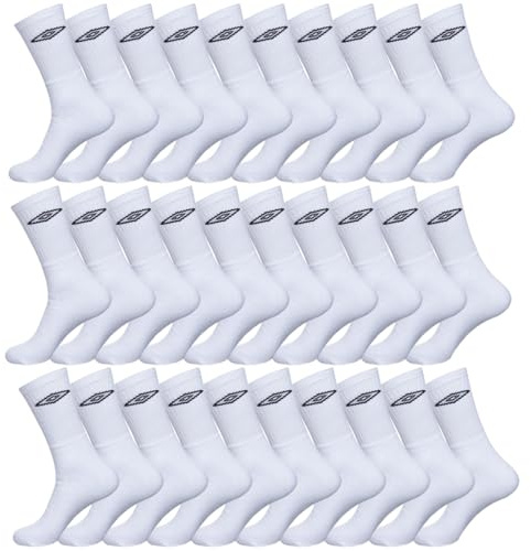 Umbro Chaussette Homme Ajustement Parfait - Lot de 30 - Chaussettes Sport Homme, Tennis, Maintien Anti-Glisse, Blanc Taille 43/46