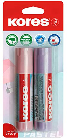 Kores - Pastell Klebestift, stark haftend, sicherer und ungiftiger Bastelkleber für Kunst und Handwerk, Schul- und Bürobedarf, 2 x 20 g