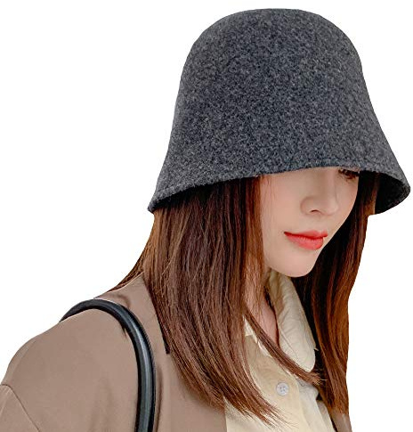 CHERISH - Cappello da pescatore invernale per donne, berretto in lana a cloche con falda larga, caldo, tinta unita, cappello da lavatesta, Grigio scuro, Taglia unica