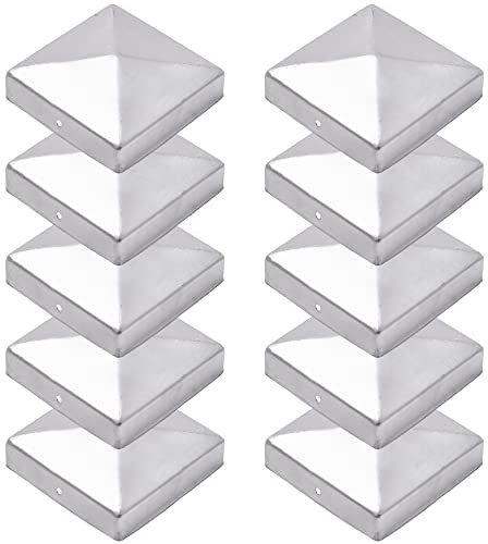 TRIBECCO® Lot de 10 capuchons de poteaux 7 x 7 cm - 70 x 70 mm - Pour poteaux en bois - Galvanisé - Forme pyramide - 7 x 7 mm - 70 x 7 mm