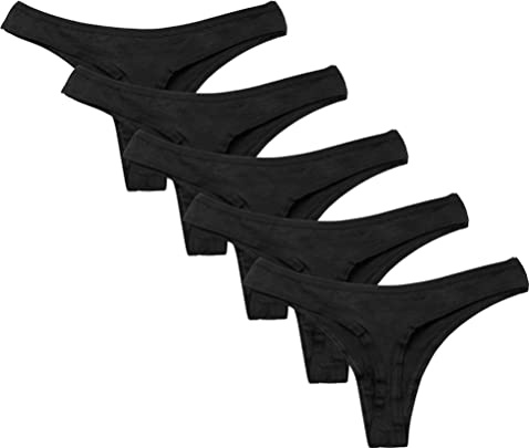 Calosy Biancheria Intima da Donna Multi Pezzi Cotone Spandex Perizoma Intimo Comode Mutandine Perizoma (S, 5 Nero)