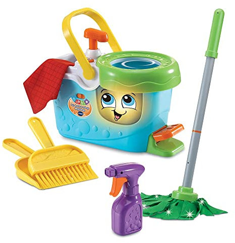 VTech - P'tit Chariot de Ménage Magi'Clean, Seau Essoreur à Pédale Interactif, Jouet Électronique Sons et Lumières, 6 Pièces et Accessoires de Jeu, Cadeau Enfant Dès 3 Ans - Contenu en Français
