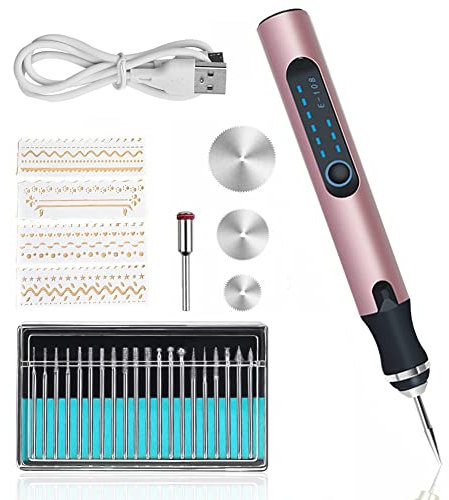 Elektrischer Gravierstift Gravierwerkzeugsatz Micro Gravierer Ätzstift DIY Drehwerkzeug für Schnitzen, Glas, Holz, Metall, Stein, Kunststoff, Keramik, Schmuck (Rot)