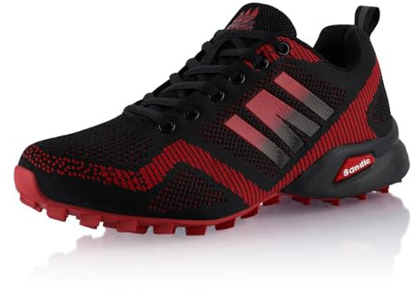 Fusskleidung® Damen Herren Wanderschuhe Atmungsaktive Trail Running Trekkingschuhe Schwarz Rot EU 45