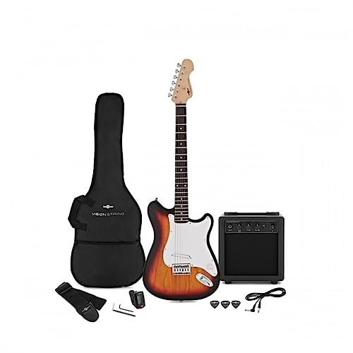 VISIONSTRING Full Size E-Gitarren-Set Starter Pack mit Verstärker für Anfänger Sunburst
