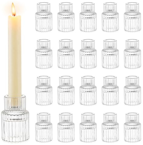 Romadedi Glass Candle Holder for Candlestick - 20 Pcs Clear Small Tapered Candle Holder Wedding Decor Table Centerpiece Bulk for Candle Sticks Christmas Party Living Room Dinner Advent