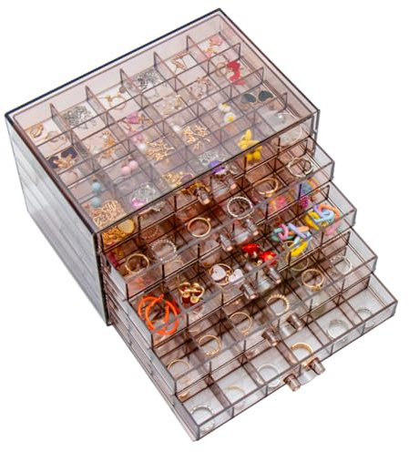 YUFONG Earring Storage Box Organizer, Acrylic Jewelry Storage Box Holder 5 Drawers Transparent Jewelry Display Stand with 120 Small Compartments Gift Boxes for Women Girls (Clear Purple Brown)