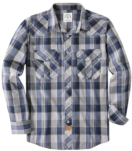 Dubinik Pearl Snap Shirts för män - Långärmad Western Vintage Rutiga tröjor, Beige Blå, 4XL