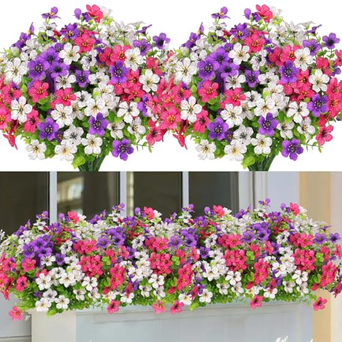 SOMYTING 9 paquetes de flores artificiales al aire libre resistentes a los rayos UV flores falsas no se decoloran planta artificial verde jardín porche ventana caja oficina arbustos decoración (mezcla