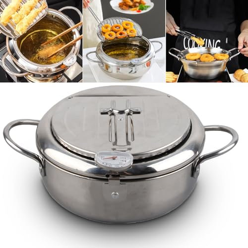 Pentola Friggitrice, Stile Giapponese Mini Pentola In Acciaio Inox Temperatura Controllata Casa Tempura Padella Termometro Fornello A Induzione Compatibile 24Cm