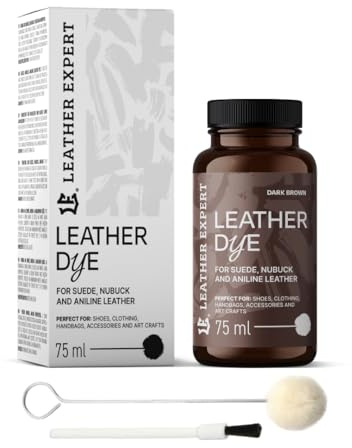 Penetrating Leather Dye - Lederfarbe Dark Brown 75 ml - Ideal zum Schuhe, Handtaschen und Accessoires – inkl. Applikator & Pinsel - Schuhfarbe für Wildleder, Nubuk- und Anilinleder (16 Farben)
