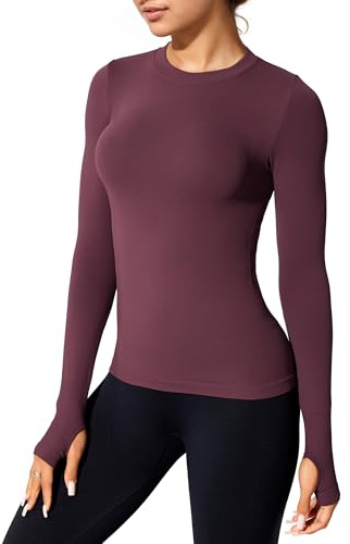 JTSONN Maglia Sportiva Donna Manica Lunga Maglietta con Foro per Il Pollice Camicia Compressione Sport Leggero Traspiran Yoga Fitness Funzionale Top vestibilità Slim