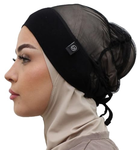UMM HAFSA® Justerbar lätthetsmössa med hijab-mössa i bomull för kvinnor, muslimsk turban, modern, svart, One Size