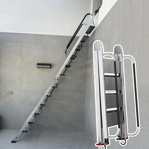 Dachbodentreppe Dachbodenleitern mit 8–14 Stufen und Handläufen, Tragbare Dachbodenleitern, Faltbare Treppe für Krankenhausfensterschacht, Kletterleiter für den Brandschutz im Haus(11 step-320cm (126