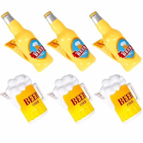 6 Pezzi Clip per Asciugamani da Spiaggia, Grandi Mollette da Spiaggia, Fermagli per Asciugamani, Mollettoni per Teli Mare per Asciugamani da Piscina Sedie Piscina (Bottiglia di birra)