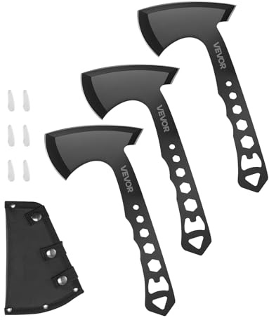 VEVOR Set di Asce per Lancio dell'Ascia Testa Singola 3 Pezzi in Acciaio Inox 260x125x4 mm con Fodero Protettivo in Nylon Nero, Ideale per Gioco di Lancio dell'Ascia per Feste Eventi