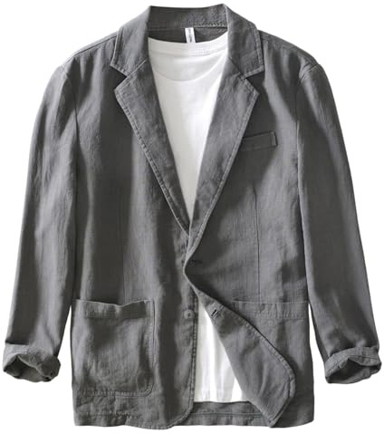 Sawmew Blazer en lin pour homme, veste de costume de loisirs, manteaux de sport légers à deux boutons, coupe slim, blazer de loisirs pour homme, veste de costume sportive(Gray,XX-Large)