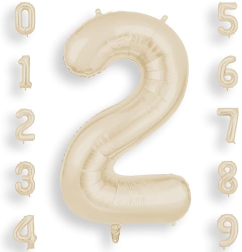 AOOSU Cream White Helium Balloons, 40 Inches Number Balloons 2, Foil Birthday Balloon for Birthday Anniversary Wedding Party Decorations Celebration Supplies for Girls Women Men Boys