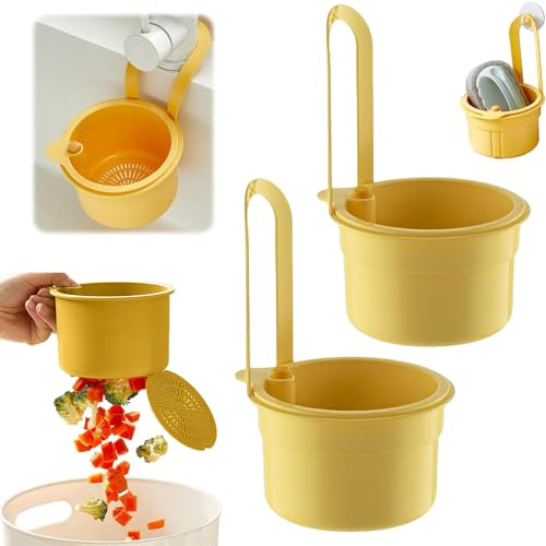Colador Colgante para Grifo, 2pcs Cesta de Drenaje Automático de Cocina, Cesta de Drenaje Colgante con Liberación Inferior, Colador con Botón de Presión para Colgar, para Lavar/Organizar en la Cocina