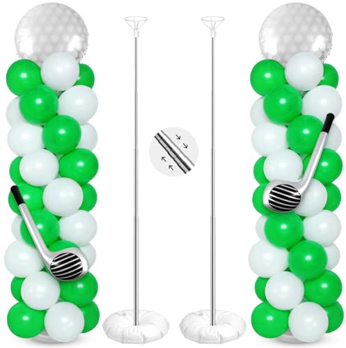 Soulchen 2 Set Golf Hole in One Balloon Column Stand Kit with Inflatable Blow up Balloons for Golf Birthday Party Clubs Decorations Sports Party Supplies(Green White)