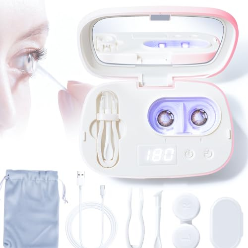 Portable Contact Lens Cleaner, ALLGLAM Automatic Ultrasonic Contact Lens Cleaner Machine with USB Charger, LED Timer Display for Soft Lenses, Colored Contact Lenses Cleaning(Pink)