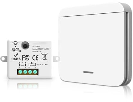 RF433 Kit d'interrupteur sans fil 240V, pas de câblage nécessaire avec récepteur, Interrupteur D'éClairage Sans Fil PortéE De 50 MèTres, Rf éMetteur Radio 433mhz 10a