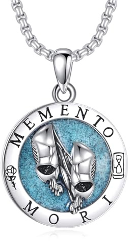 URONE Memento Mori kedja 925 sterling silver dödskalle turkosfärgat hänge död och stoiker mal hänge smycken presenter för män och kvinnor
