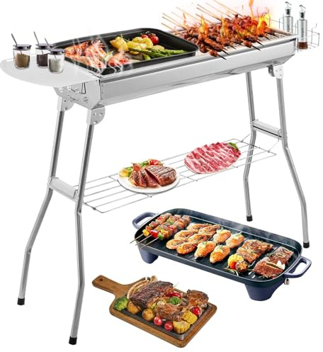 Victoam Barbacoa de carbón, Barbacoa de camping de carbón, Barbacoa plegable portátil con parrilla, Para camping, jardín, picnic, fiesta, barbacoa de carbón de jardín, BBQ, 73x 28x 76 cm, para 4-8