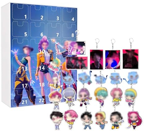NHPY Ensemble de Collectionneurs d'anime - Cartes Photo : Calendrier de l'Avent de Noël Boîte Surprise + 24 Porte-Clés Caricaturaux, Cadeaux pour Enfants Fans