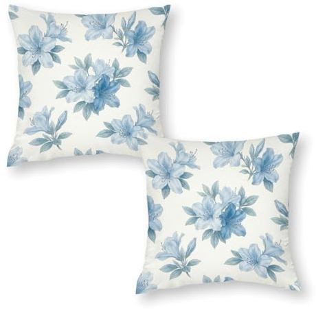 nichcepts Spring Pillow Covers 12x12 Inch Set of 2, Floral Decorative Throw Pillow Covers, Vintage Rhododendron Print for Room Sofa Couch Bed