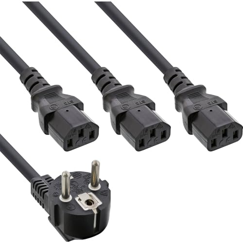 InLine 16657G Netz-Y-Kabel, 1x Schutzkontaktstecker zu 3x Kaltgerätestecker, 1m