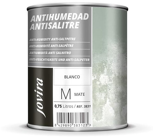 JOVIRA PINTURAS Peinture Anti-Humidité et Anti-Salpêtre Blanc mat, protège et isole de l'humidité et du salpêtre, façades et murs (750 millilitres)