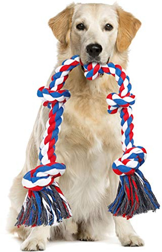 Bmag Dog Rope Toys for Aggressive Chewers, Interactive Heavy Duty Dog Toys for Medium Large Dogs, Tough Twisted Rope Toy with 5 Knots (Red)
