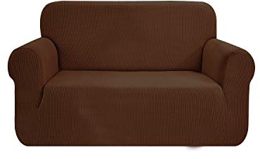 SAMSTEX Stylish Sofa Cover Stretch 1-Piece Sofa Slipcovers High Stretch Sofa Covers 2 Seater Thick Soft Loveseat Sofa Protector Machine Washable Non Slip Couch Covers (2 Seater, Brown)
